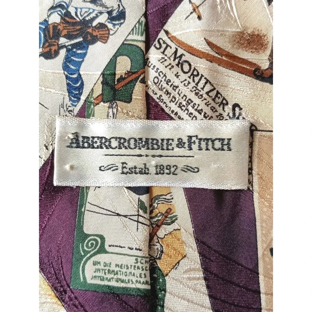 Vintage Abercrombie & Fitch Winter Sports Neck Tie 56 Inches 100% Silk
